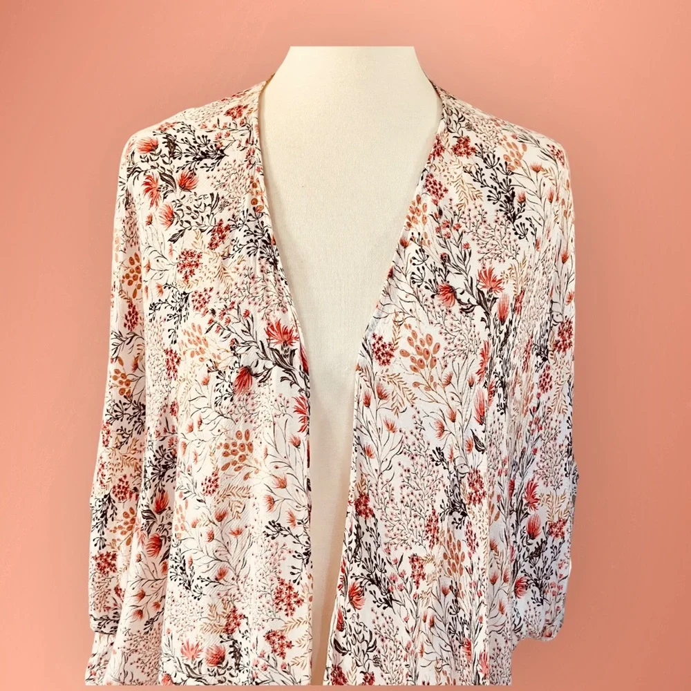 Floral Chiffon Kimono Cardigan Short Sleeve Blouse - Picture 5 of 9